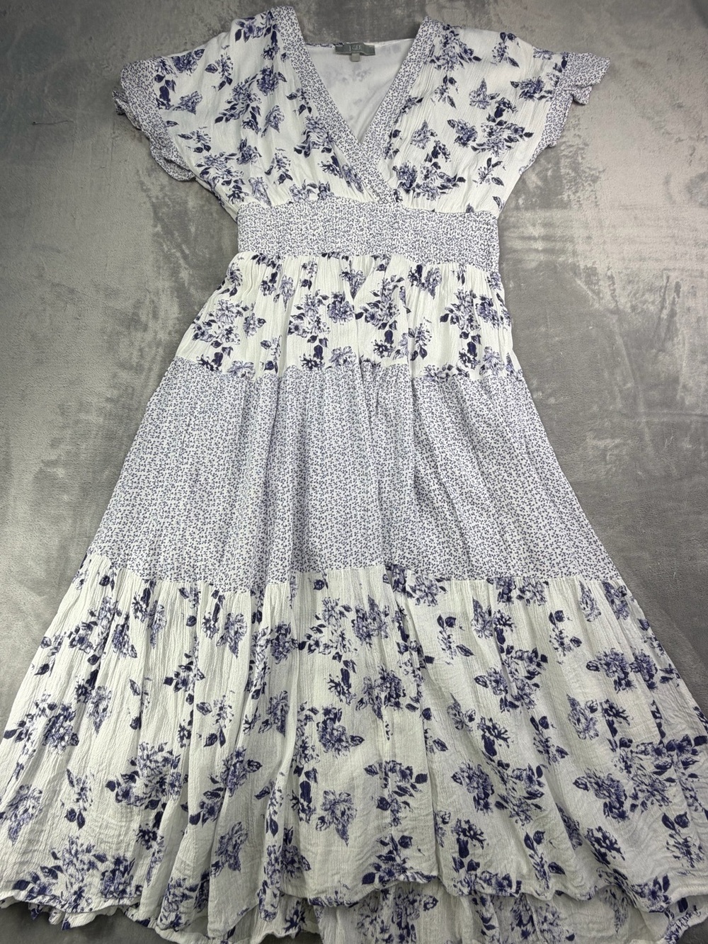 J. Crew White Dress with Blue Floral Print Midi M
